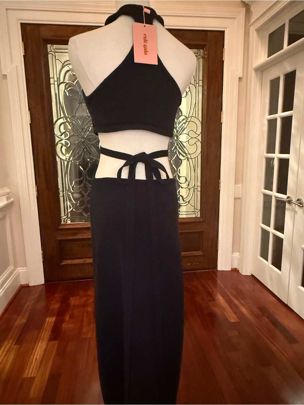 NWT Cult Gaia Aziza Knit Cutout Halter Maxi Dress Black L - Picture 7 of 16